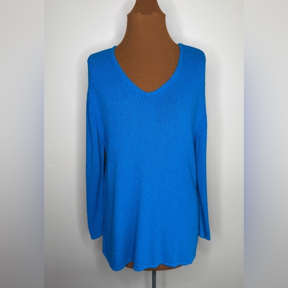 Chico’s Design Vibrant Turquoise Blue V-Neck Sweater Long Sleeve Size Large - Picture 1 of 7